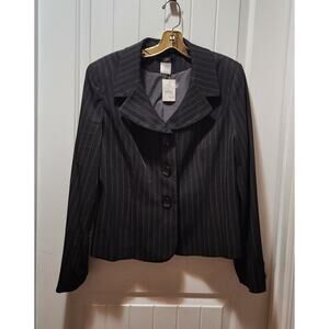 ROMA Vestimenta Cropped Black Pin Striped Blazer Sholder Pads Size 18 Business
